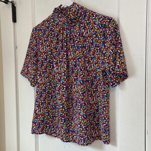 Vintage Helene St. Marie short sleeve dopamine blouse - high neck - petite - USA
